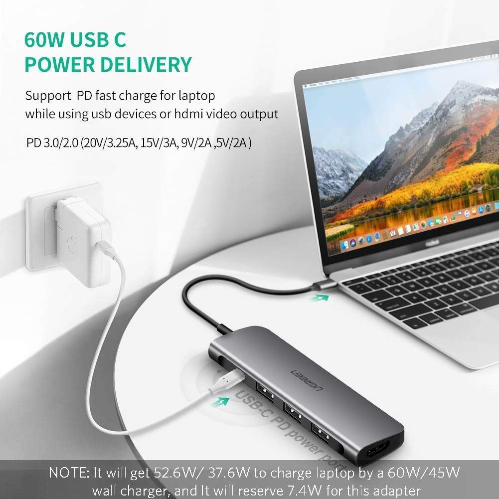 HUB Chuyển USB Type-C Ra HDMI / USB 3.0 / Sạc Type-C Cao Cấp UGREEN 50209 - Hàng chính hãng