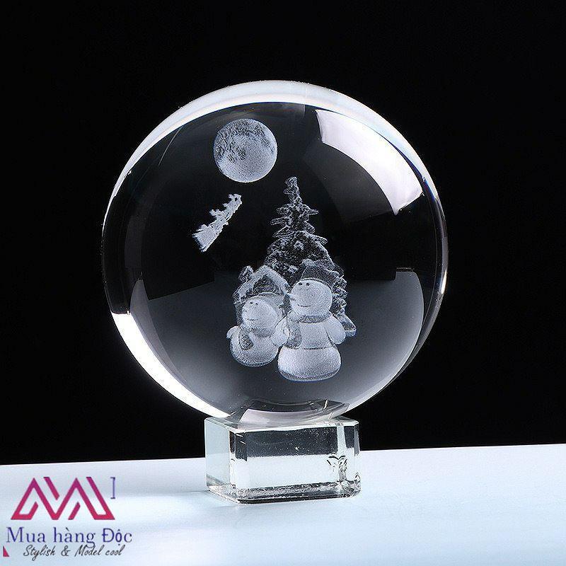Bộ quà tặng giáng sinh 2021 Quả cầu pha lê đèn led 3d người tuyết giáng sinh