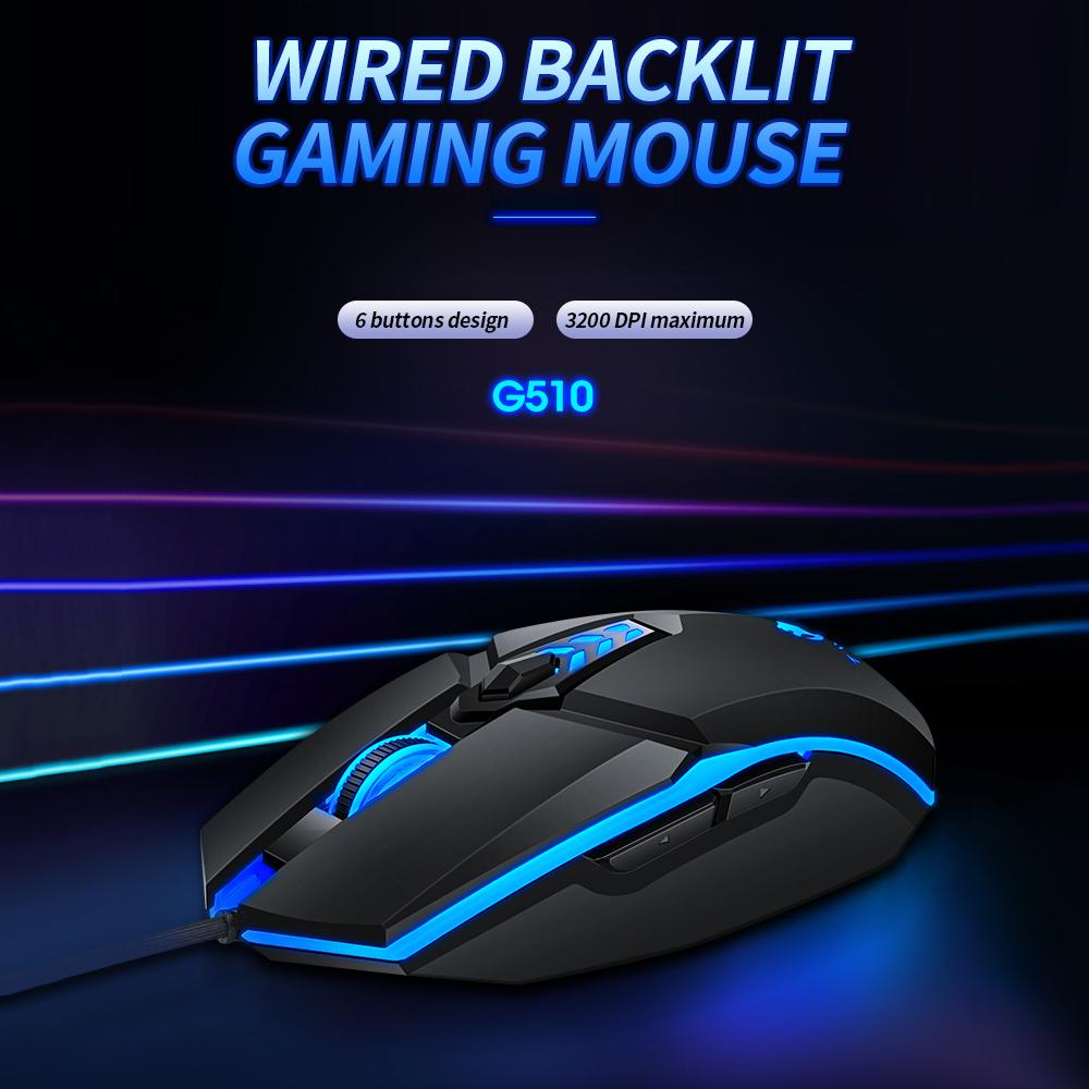 Hình ảnh Chuột chơi game có dây T-WOLF G510 6 nút 4 đèn nền màu 800-3200 DPI có thể điều chỉnh cho văn phòng và máy tính xách tay / PC