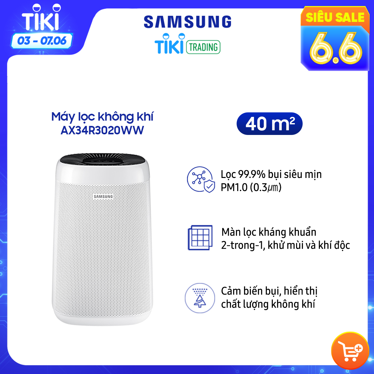 Máy Lọc Không Khí Samsung AX34R3020WW (Diện tích sử dụng 34m2) - Hàng Chính Hãng