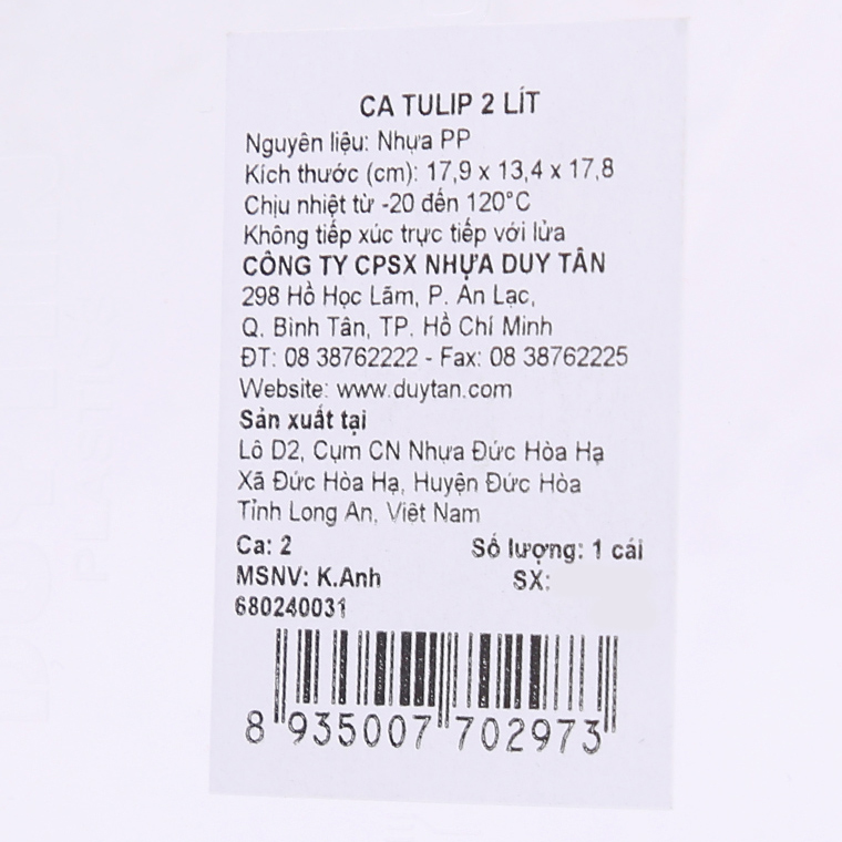 Ca nhựa có nắp Tulip Duy Tân 2L No.463