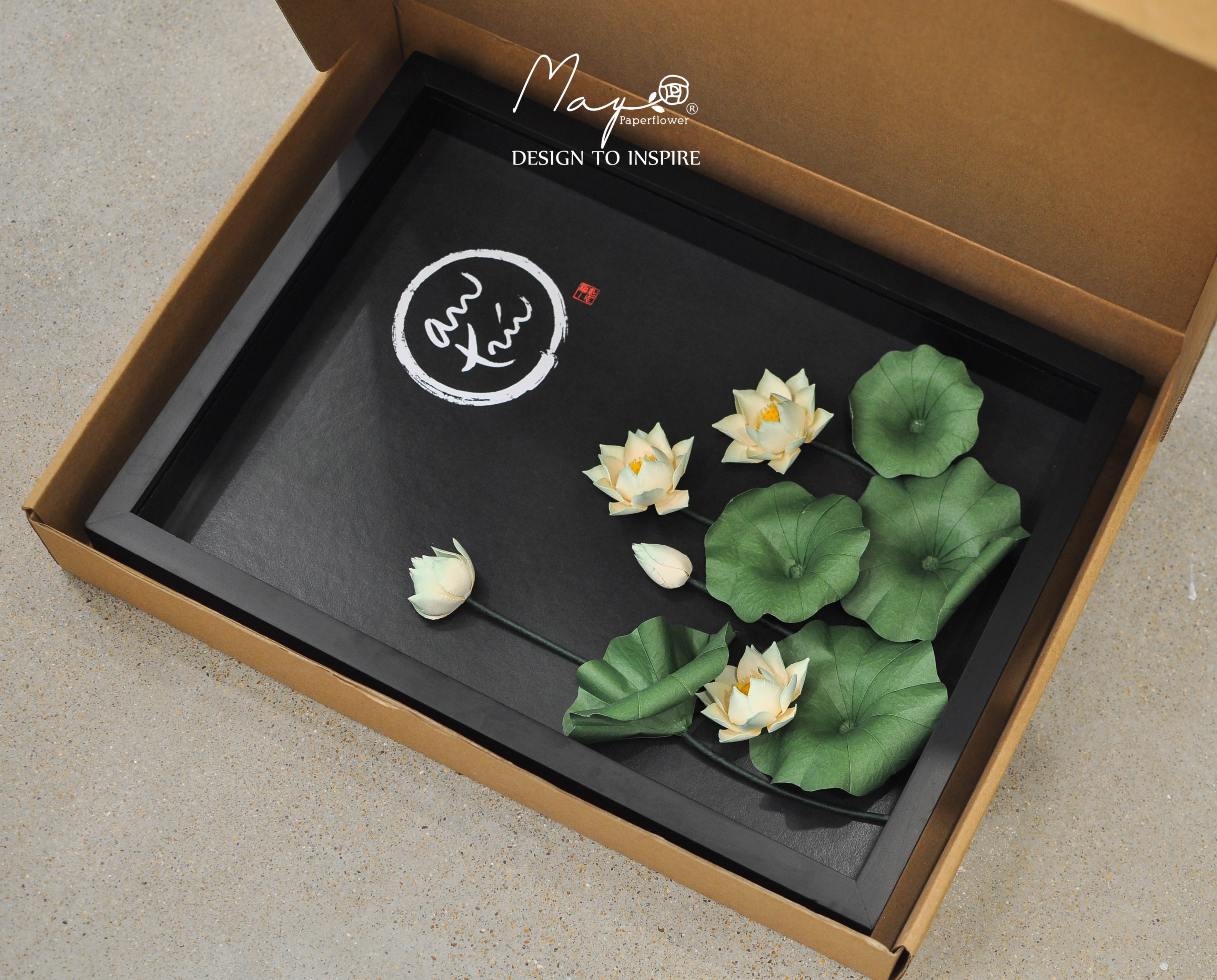 Tranh hoa giấy handmade trang trí cao cấp VIETNAM LOTUS "An Trú" 30x40cm - Maypaperflower Hoa giấy nghệ thuật