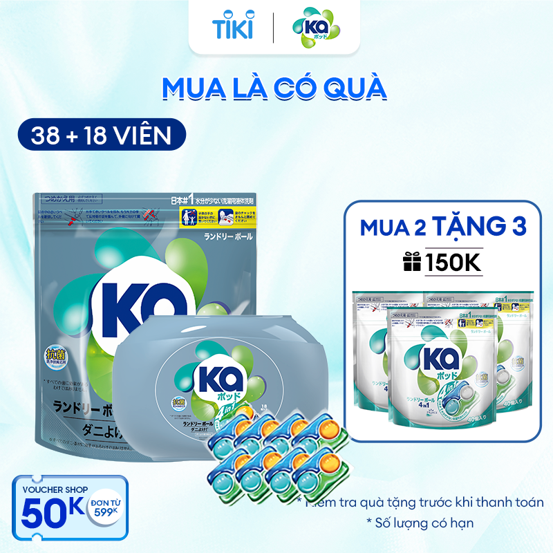 Combo 2 Viên Giặt Quần Áo loại bỏ mạt bụi KA pod Anti-dustmite 4trong1 diệt mạt bụi, làm sạch sâu, kháng khuẩn, giữ màu vải