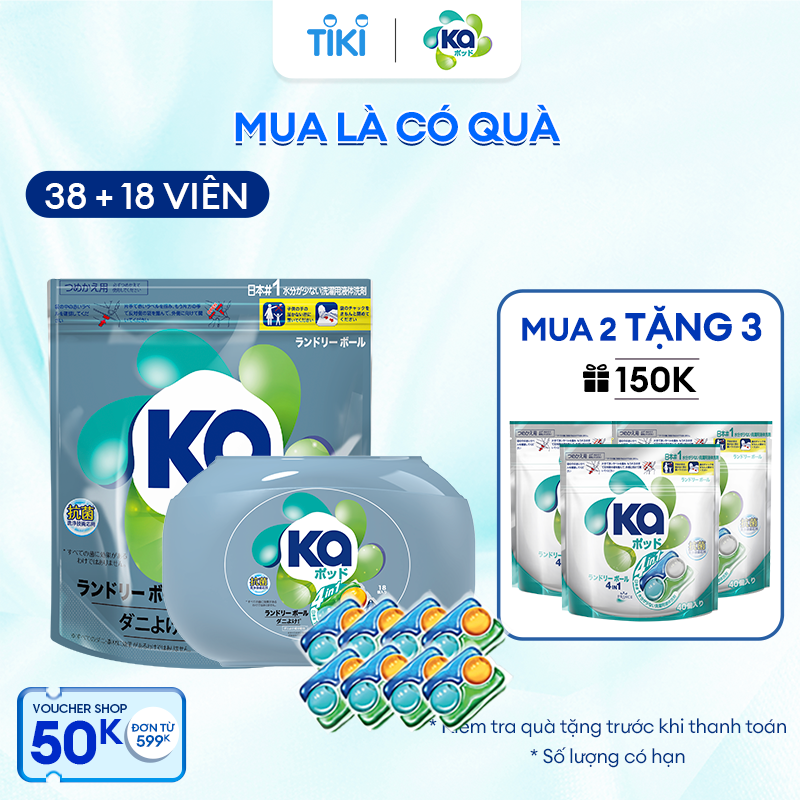 Combo 2 Viên Giặt Quần Áo loại bỏ mạt bụi KA pod Anti-dustmite 4trong1 diệt mạt bụi, làm sạch sâu, kháng khuẩn, giữ màu vải (18 viên/ 38 viên)