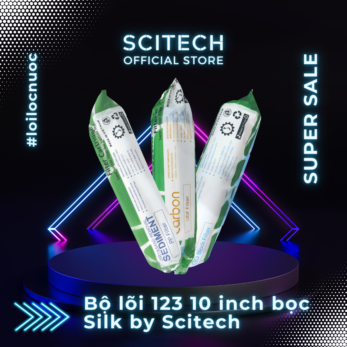 Bộ lõi số 1,2,3 10 inch by Scitech - Dùng cho máy lọc nước RO, bộ lọc thô - Hàng chính hãng