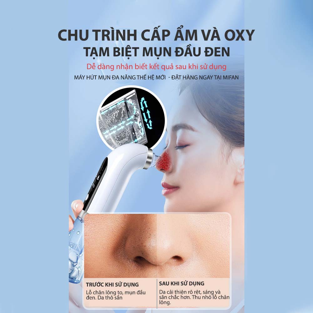 Máy Hút Mụn Đa Năng Thế Hệ Mới - Hút Mụn Đầu Đen, Cám, Bã Nhờn, Rửa Mặt, Làm Sạch Lỗ Chân Lông, Phun Oxy Dưỡng Ẩm Sáng Mịn Da