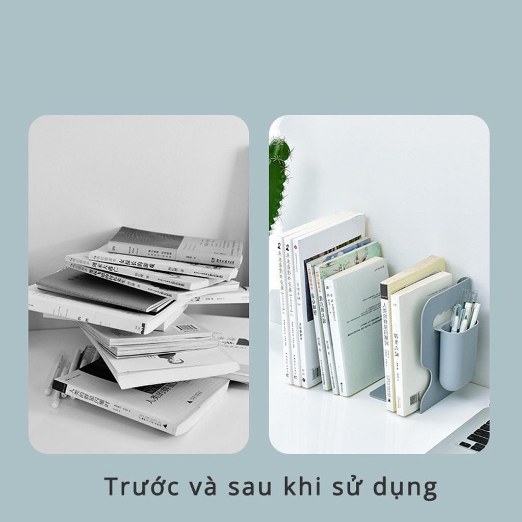 Giá sách để bàn văn phòng có thể thu vào kèm hộp đựng bút sáng tạo kệ sách