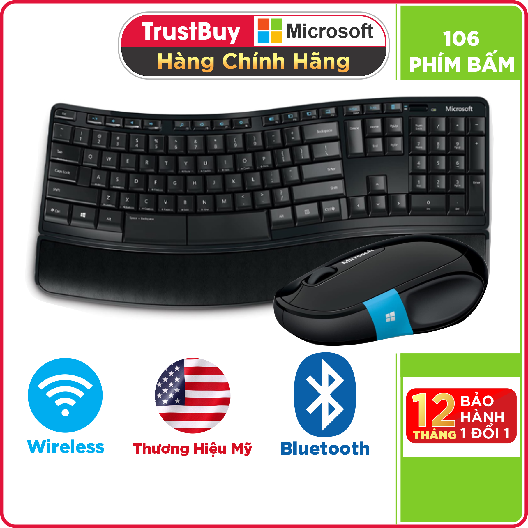 Bộ Bàn Phím Và Chuột Không Dây Wireless Microsoft Sculpt Comfort - Hàng Chính Hãng