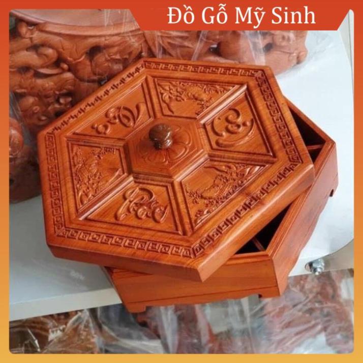 Khay đựng bánh kẹo Tết bằng gỗ, hộp đựng bánh kẹo Tết chất liệu gỗ hương cao cấp để bàn phòng khách