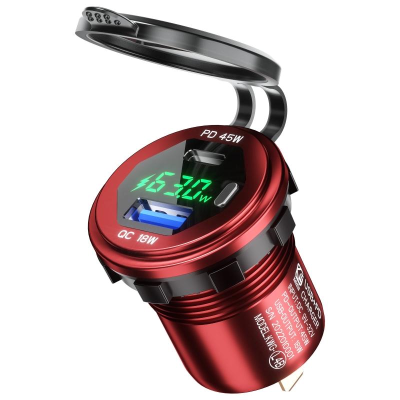 12V-24V USB + Loại C Outlet Power Power Power Sức phí nhanh cho điện thoại di động
