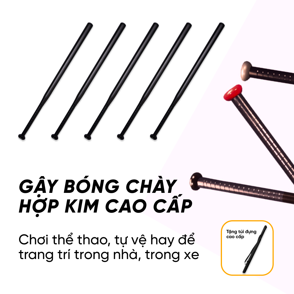 Gậy bóng chày hợp kim nhôm, dài 72cm, có phủ sơn chống gỉ sét, chắc chắn và có độ bền cao, cầm gọn nhẹ (Tặng túi đựng)