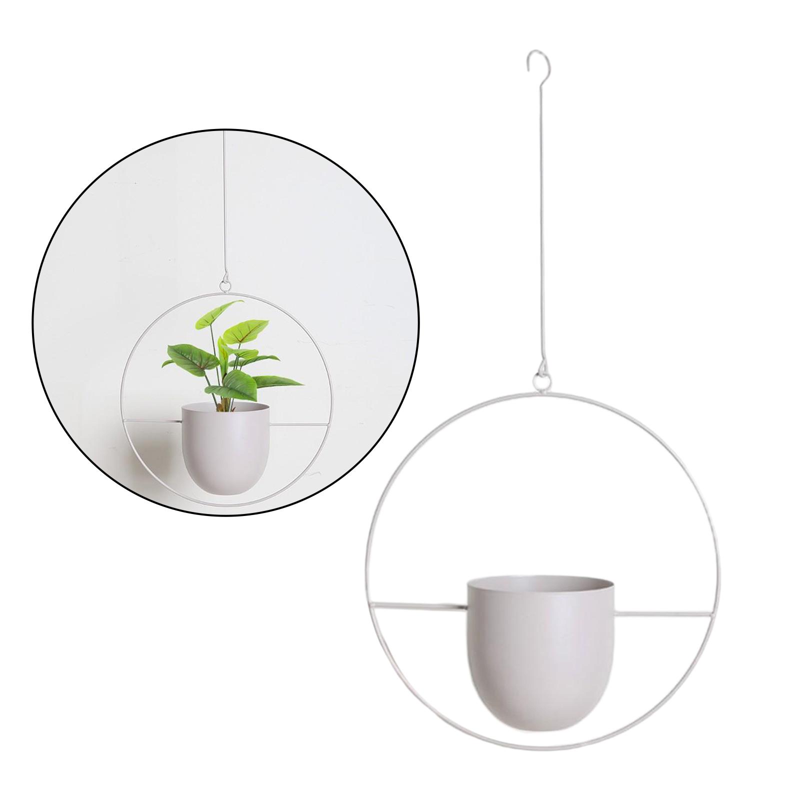 Metal Hanging Planter Pot Indoor Outdoor Flower Pot Plant Holder White Round
