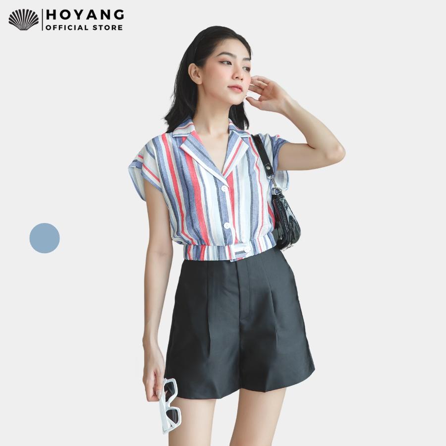 Áo Croptop Sơ Mi Tay Cánh Dơi Kẻ Sọc HOYANG A153