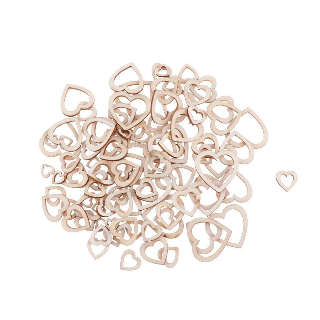 2-3pack 100 Pieces Love Shape Hearts Blank Hollow Wooden Embellishments Crafts