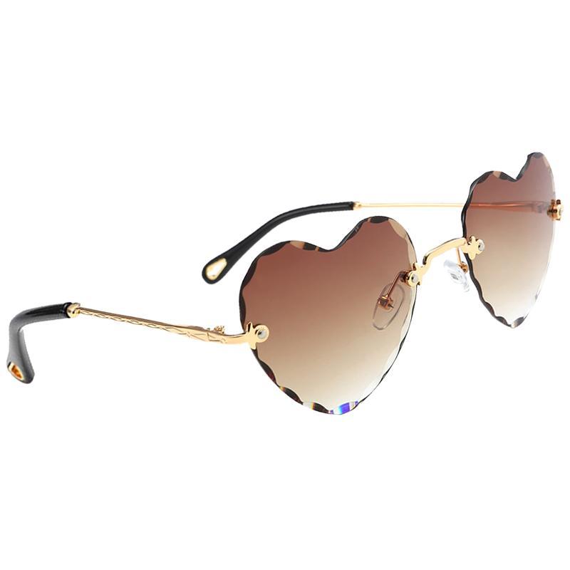 2x Rimless Sunglasses Women Heart Shape UV400 Eyewear Sun Glasses Gray Brown