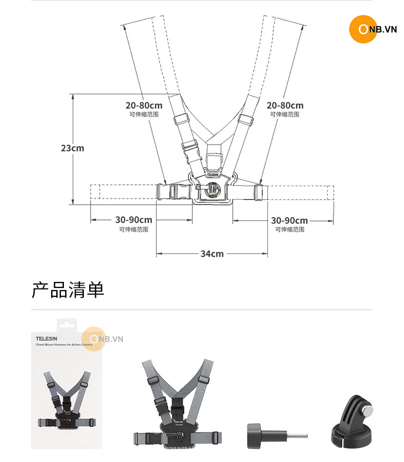 Dây Đeo Ngực Cao Cấp Telesin Dành Cho Gopro - Osmo Action - Hàng Chính Hãng