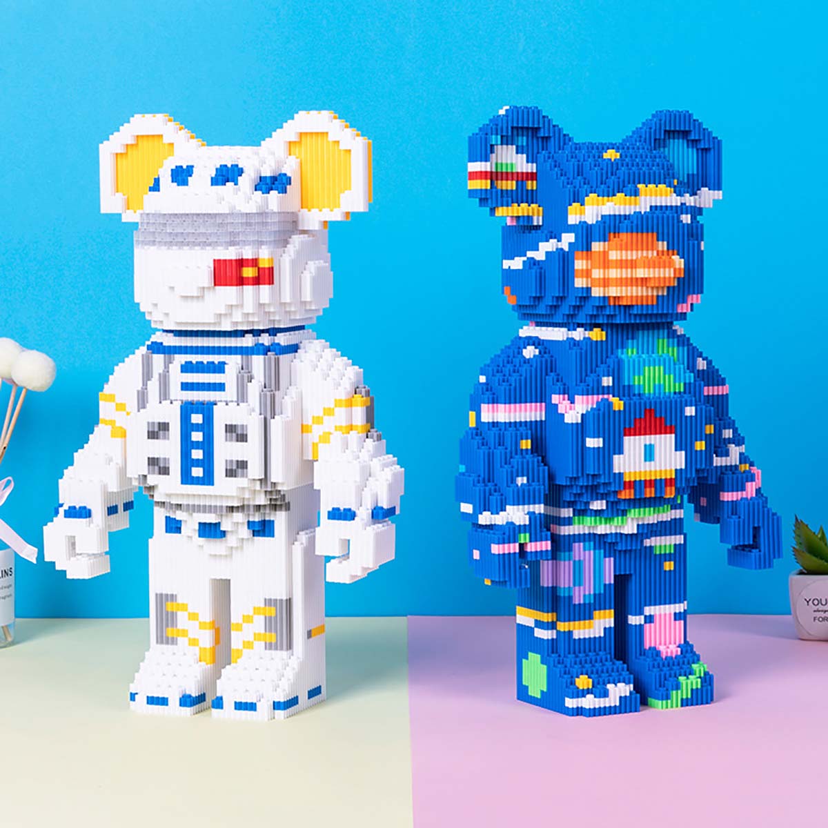 Combo 2 Mô Hình Lắp Ráp 3d Gấu Bearbrick 36cm Có Ngăn Kéo Đèn Búa Nhân Vật Khổng Lồ Size Cỡ To Lớn Chi Tiết Cute Đẹp Giá Rẻ