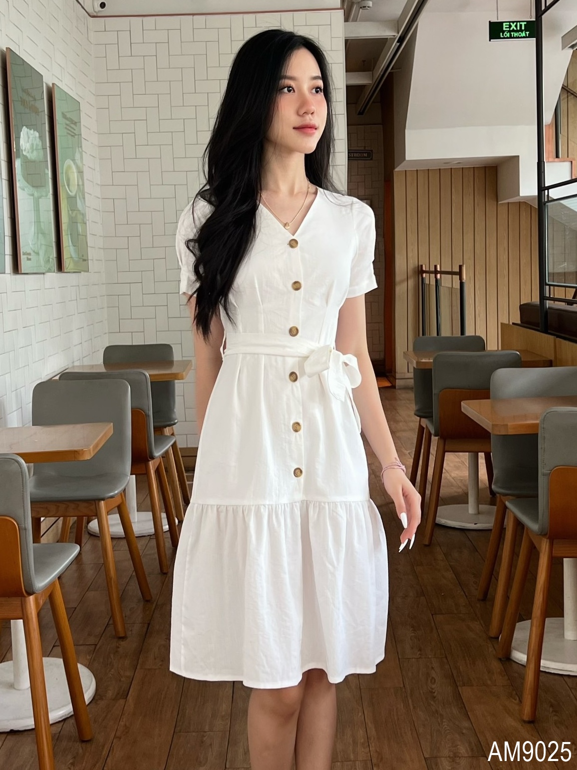 Đầm đuôi cá Nữ linen kèm thắt lưng OvanMade AM9025
