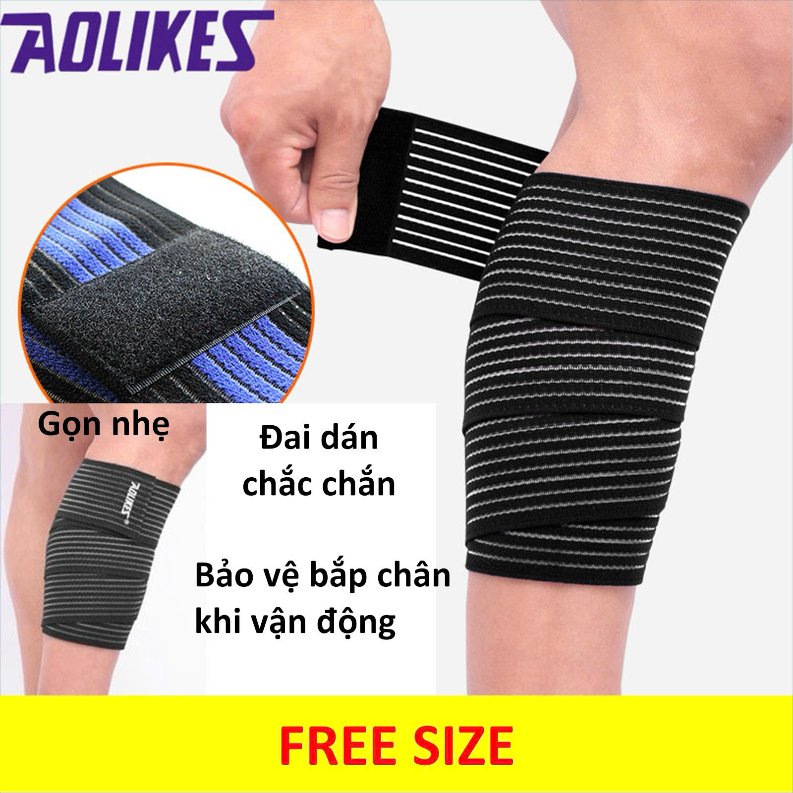 Dây đai quấn bắp chân chống căng cơ, Băng quấn ống đồng bảo vệ bắp chân Aolikes 1566 dài 90cm