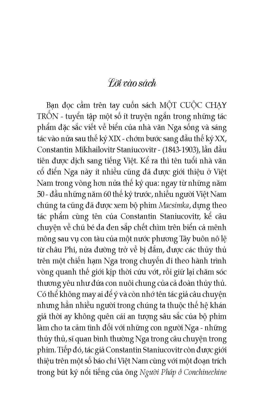 Một Cuộc Chạy Trốn - Tuyển tập truyện ngắn Nga - Tác giả Constantin Staniukovic; Thúy Toàn tuyển dịch
