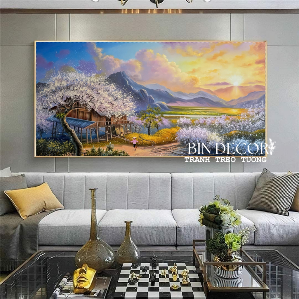 (HCM) Tranh treo tường tráng gương núi rừng Tây Bắc 1 kèm đinh treo chuyên dụng