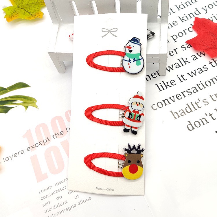 Set 3 Kẹp Tóc Mái Bọc Vải Giáng Sinh Kute Dễ Thương