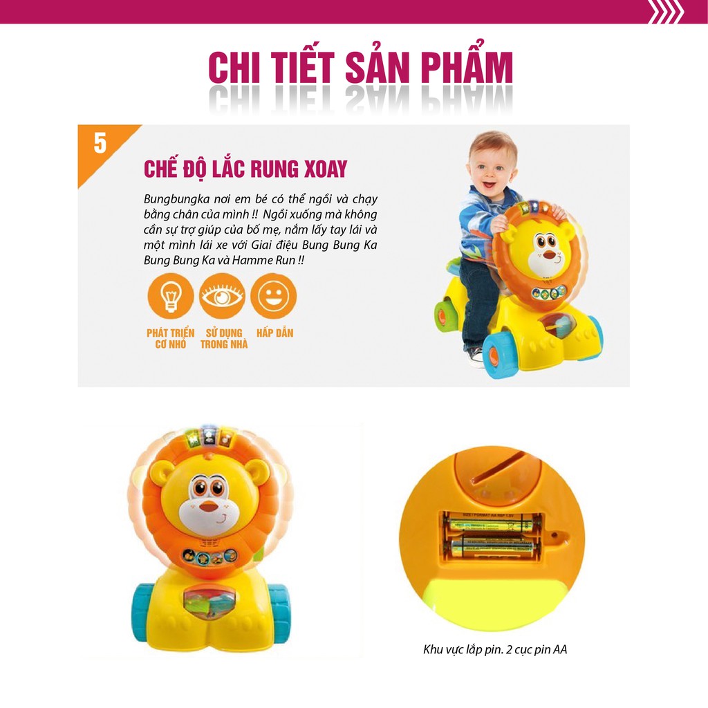 Xe tập đi kết hợp xe chòi chân và xe scooter 3 trong 1 hình sư tử có nhạc cho bé Winfun 0855