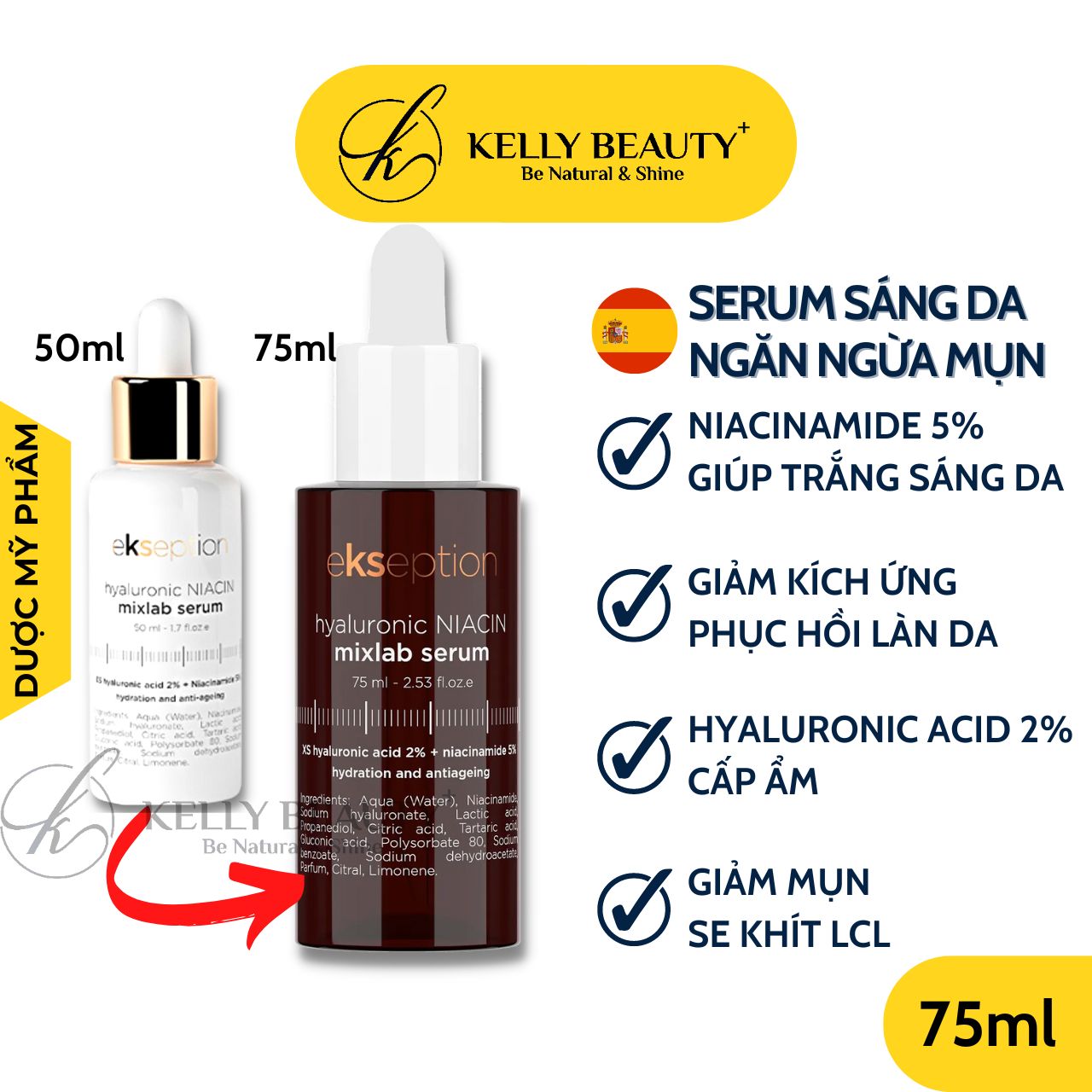 ekseption hyaluronic NIACIN mixlab serum - Tinh Chất Ngừa Mụn, Giảm Thâm; Sáng Da và Se Nhỏ Lỗ Chân Lông - Kelly Beauty