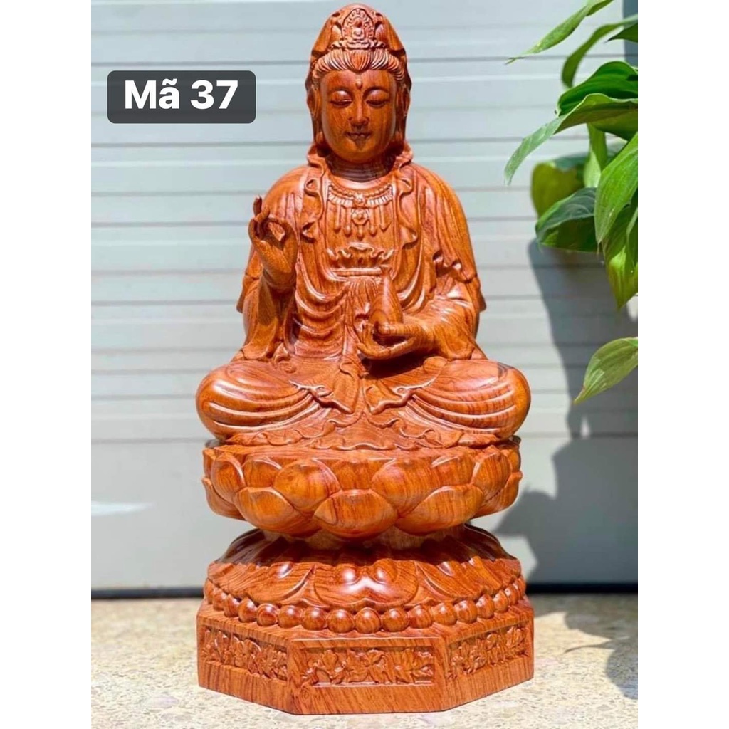 Tượng gỗ Mẹ Quan Âm gỗ hương nguyên khối cao 35 cm