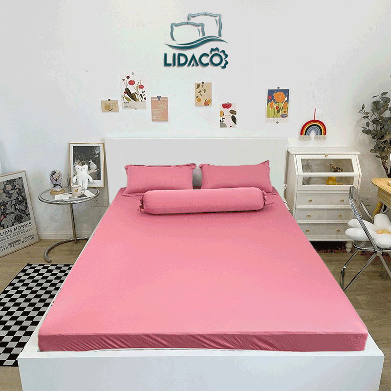 Bộ Ga Giường Thun Lạnh 4 Món Bọc Được Nệm 18Cm Gồm Ga Gối Và Vỏ Ôm - Hồng Ruốc, - 1M6X2M - 18Cm