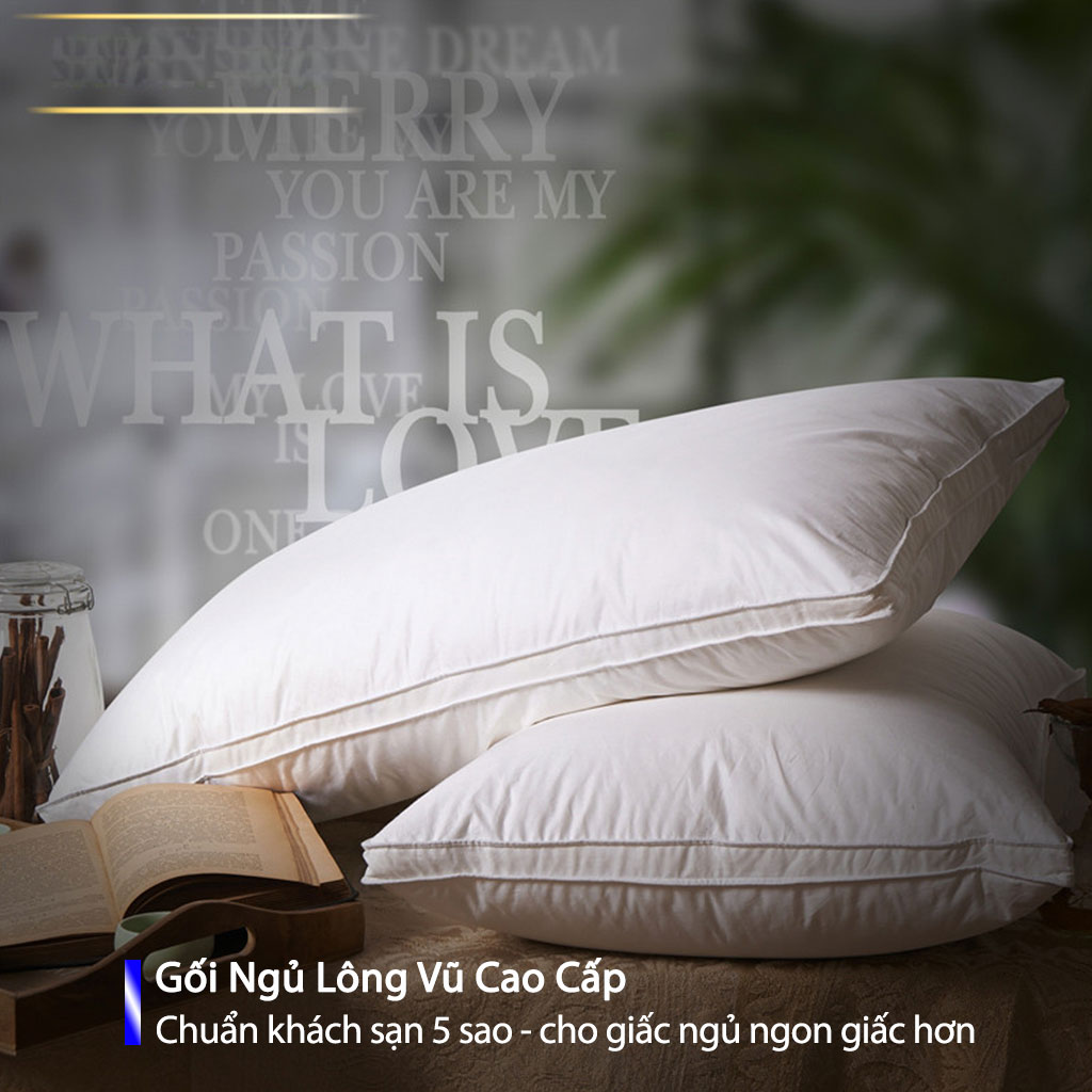 Gối Ngủ Lông Vũ Cao Cấp Gối Ngủ Kê Cổ Chống Mỏi Cổ Gối nằm êm ái, mềm mịn, kháng khuẩn- Chuẩn Khách Sạn 5 Sao
