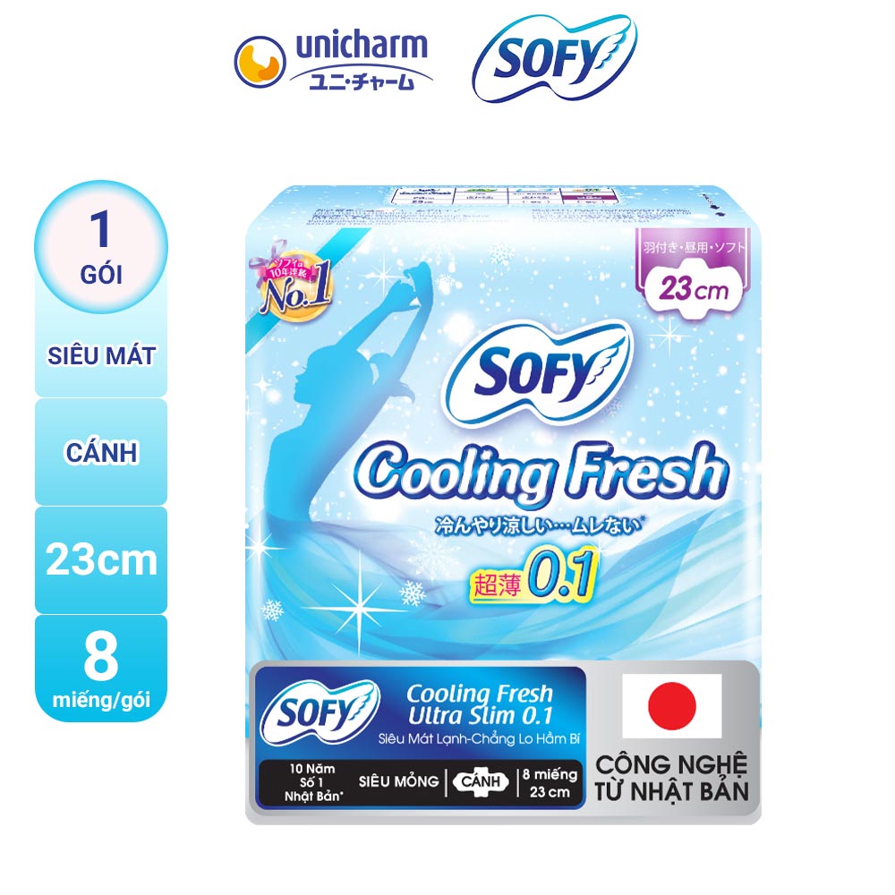 Băng Vệ Sinh Sofy Cool Fresh Siêu Mỏng Cánh 23cm 8 Miếng/Gói