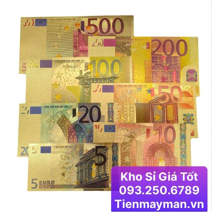 Trọn bộ 7 tờ EURO plastic mạ vàng cao cấp, lưu niệm, quà tặng phong thủy may mắn, tặng kèm bao lì xì