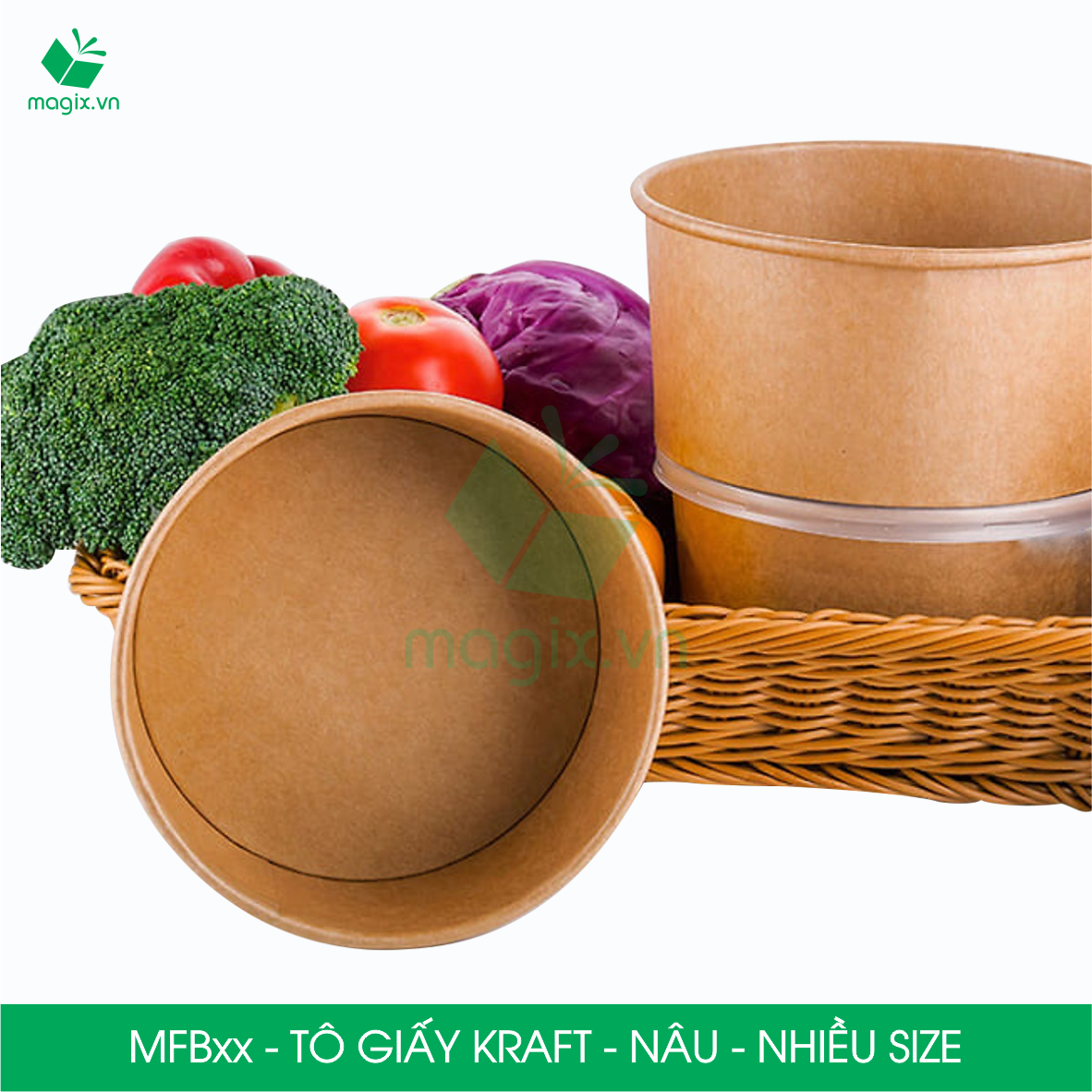 MFB - Combo 25 Tô giấy Kraft nâu - Bát giấy đựng thực phẩm - NHIỀU SIZE