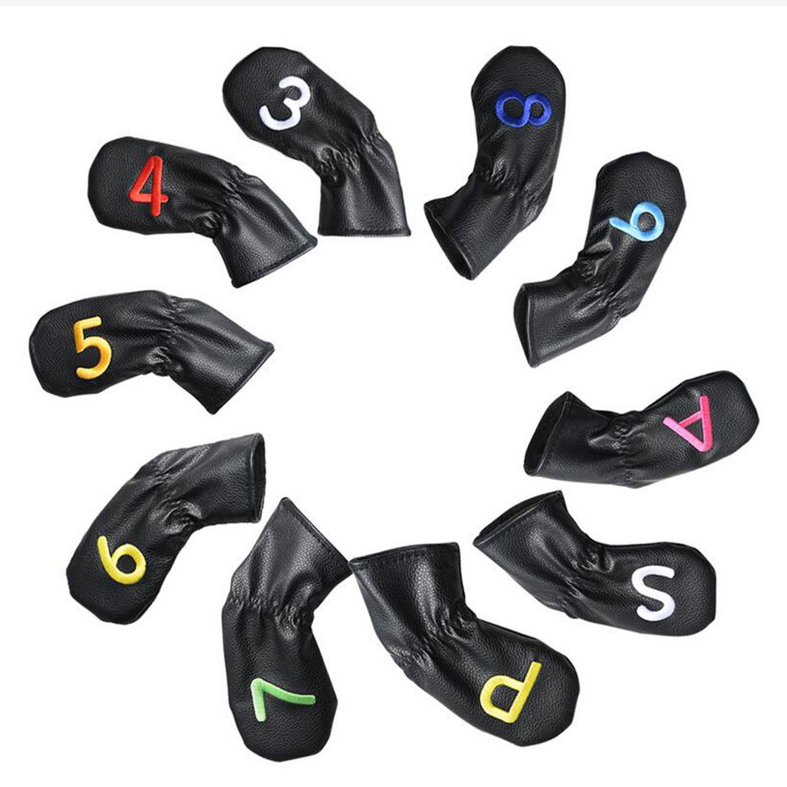Leather Golf Irons Head Covers Embroidery Number, Golf Head Protector Guard
