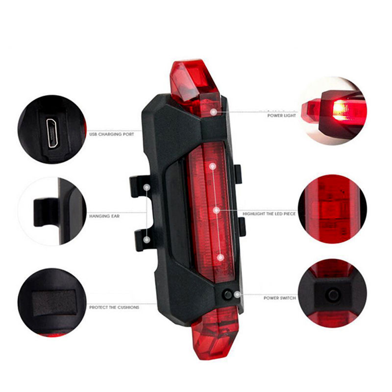 Đèn 5 LED Cảnh báo sau Xe Đạp giúp đạp xe an toàn ban đêm 4 chế độ sáng Mai Lee - Hàng chính Hãng