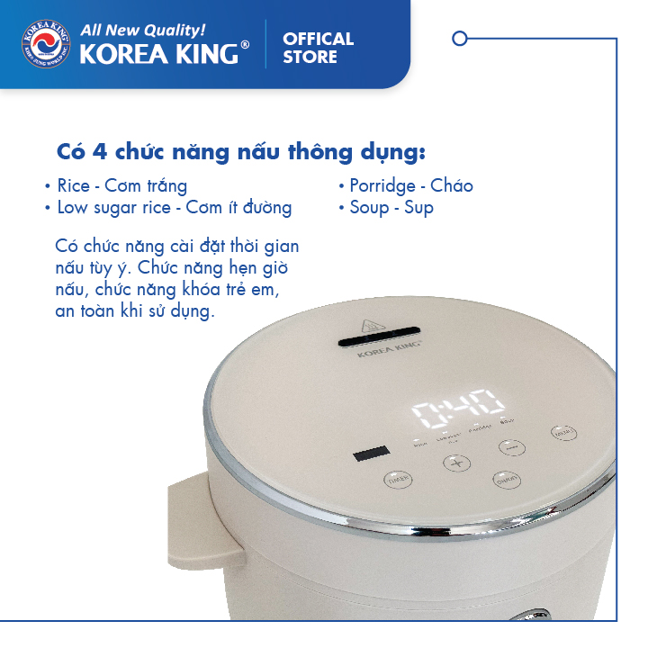 PRC-12SLJT_W Nồi cơm điện Korea King (có chức năng tách đường, dung tích 1.2L, công suất 400 W, mặt kính trắng)-Hàng chính hãng