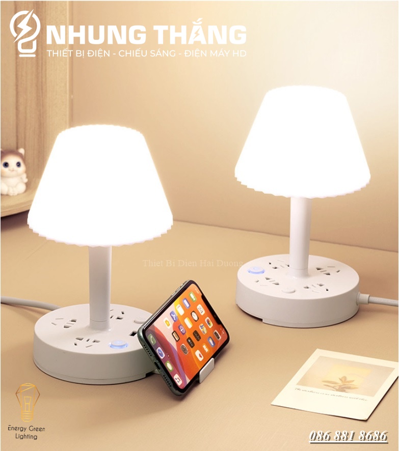 Ổ Cắm Điện Thông Minh Kiêm Đèn Bàn OD-435 - Tích Hợp Đèn Chiếu Sáng - 3 Chế Độ Ánh Sáng - Dây Điện Dài 2m8,4m8 - Có Video