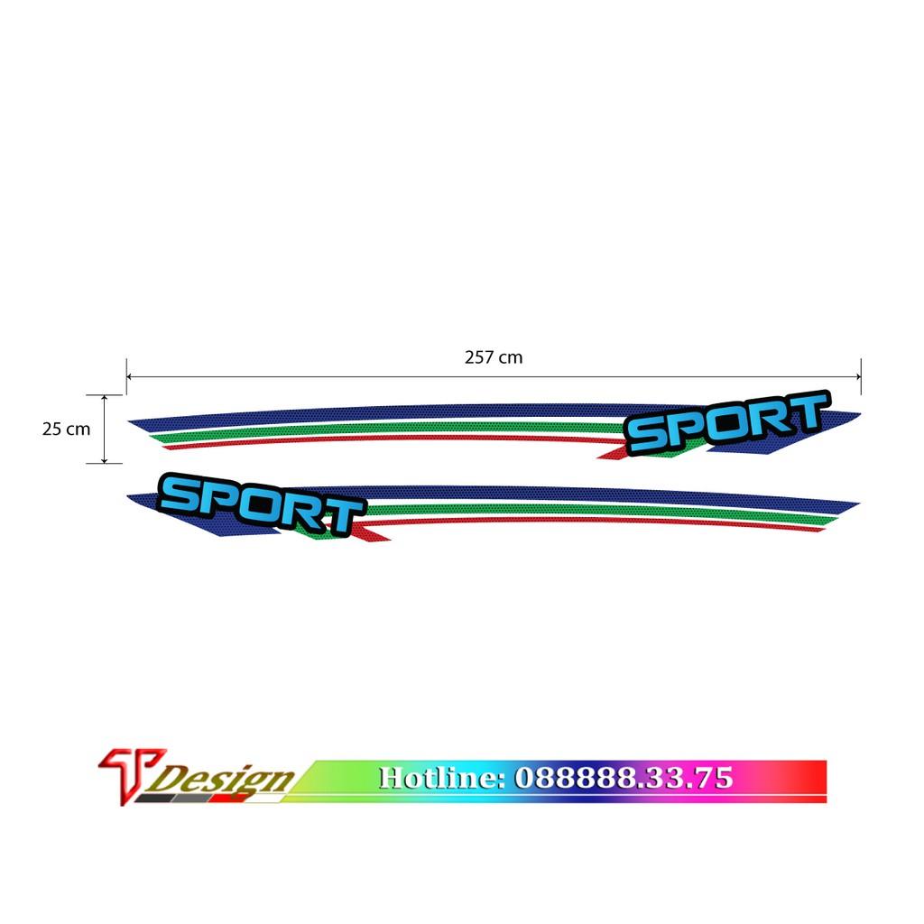 Decal cho xe 4 chỗ, tem cho xe Vinfast, tem chữ SPORT, tem xe thể thao WRAP 31, KT 257x25cm