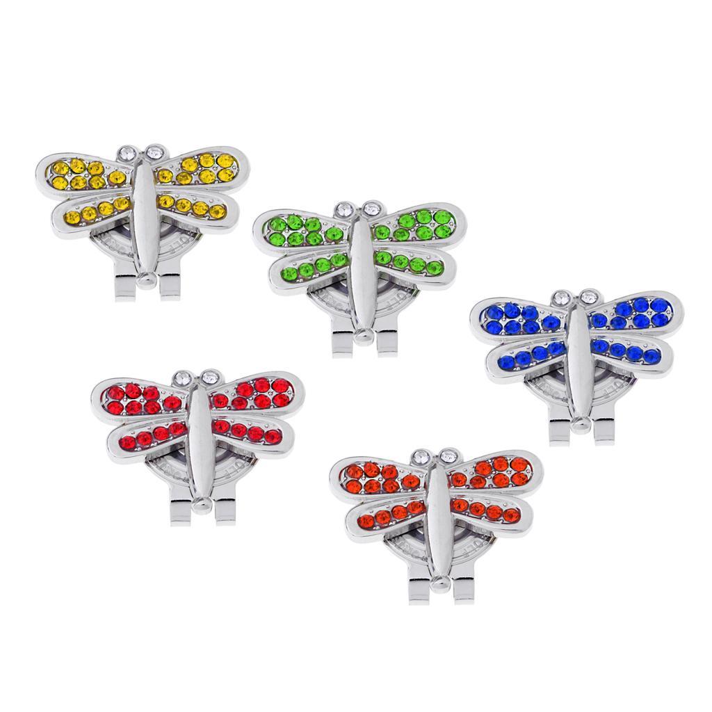 Alloy Golf Crystal Hat Cap Clip with Magnetic Detachable Ball Marker Crystal Dragonfly Shape for Ladies
