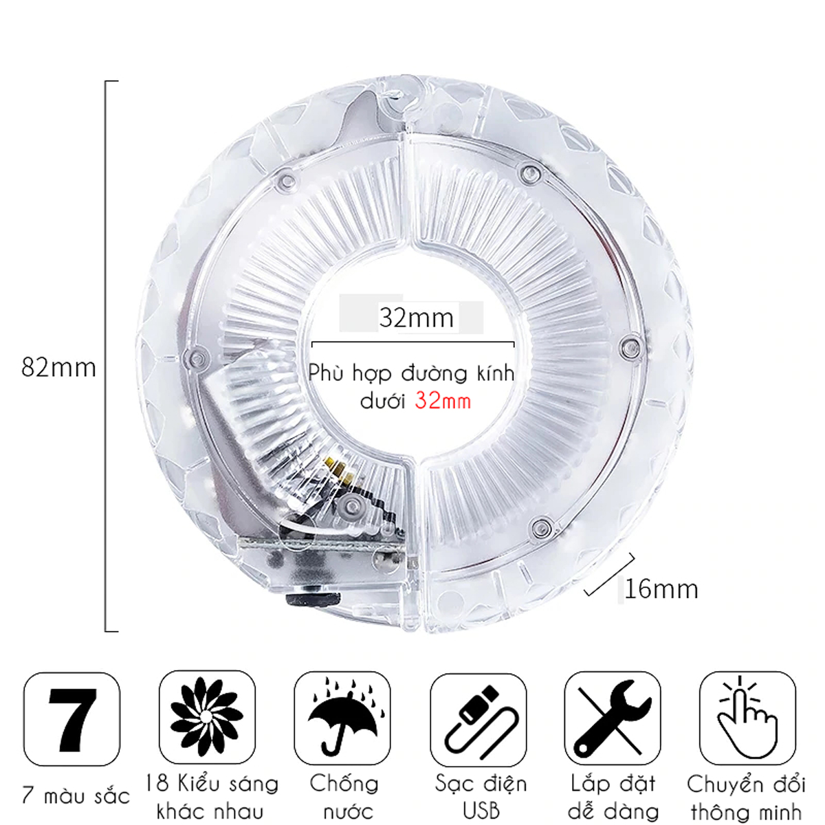 Đèn Trang Trí Cho Xe Đạp Trẻ Em Gắn Moay-Ơ Trục Giữa Xe Đạp Với 7 Màu RBG 18 Chế Độ Sáng Khác Nhau Sạc Điện USB Mai Lee