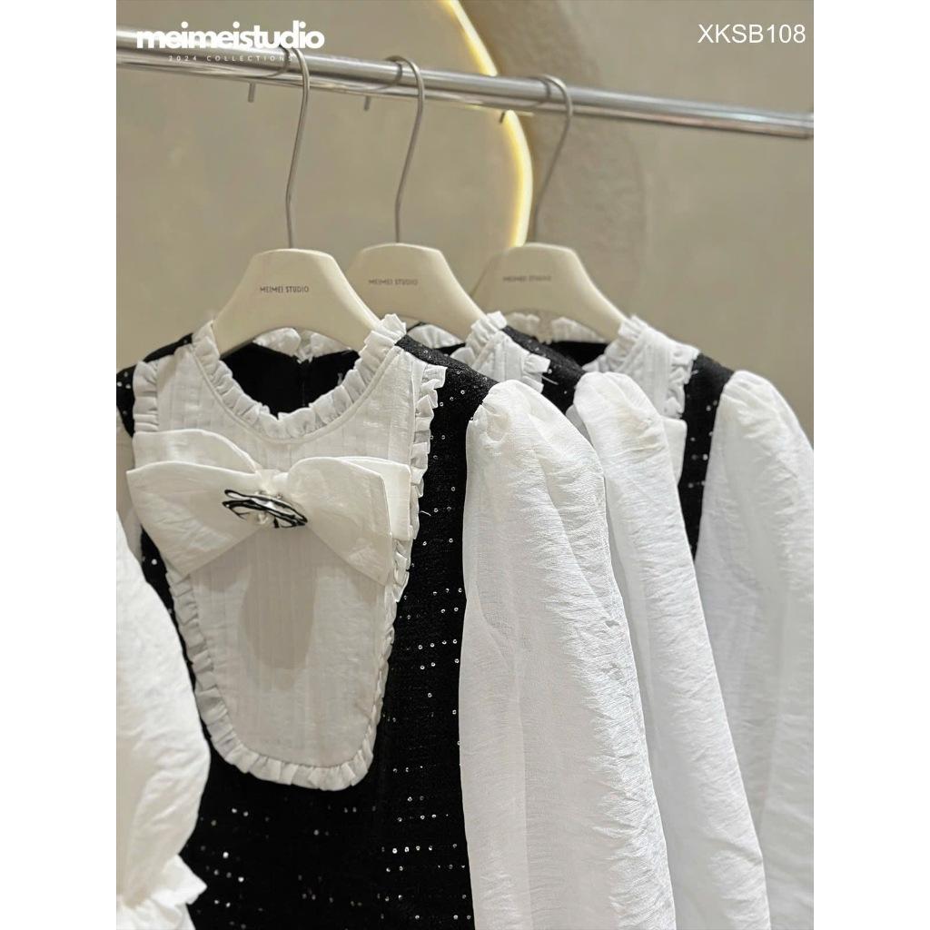 |XKSB108| Jum dạ Kim sa cổ xếp ly nơ cao cấp, đàm nữ tiểu thư sang trọng BY JOLIE