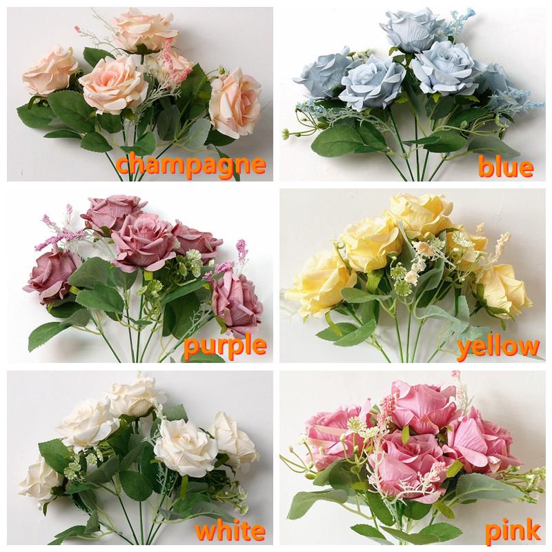 Bó Hoa Hồng Giả 5 Bông Trang Trí Tiệc Cưới/ Trang Trí