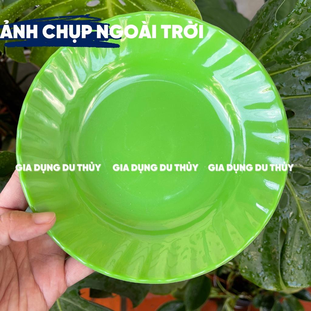 Dĩa Nhựa Melamine Đáy Sâu Màu Trắng, Vàng, Xanh, Bông Xanh, Bông Đỏ Chất Liệu Nhựa Phíp
