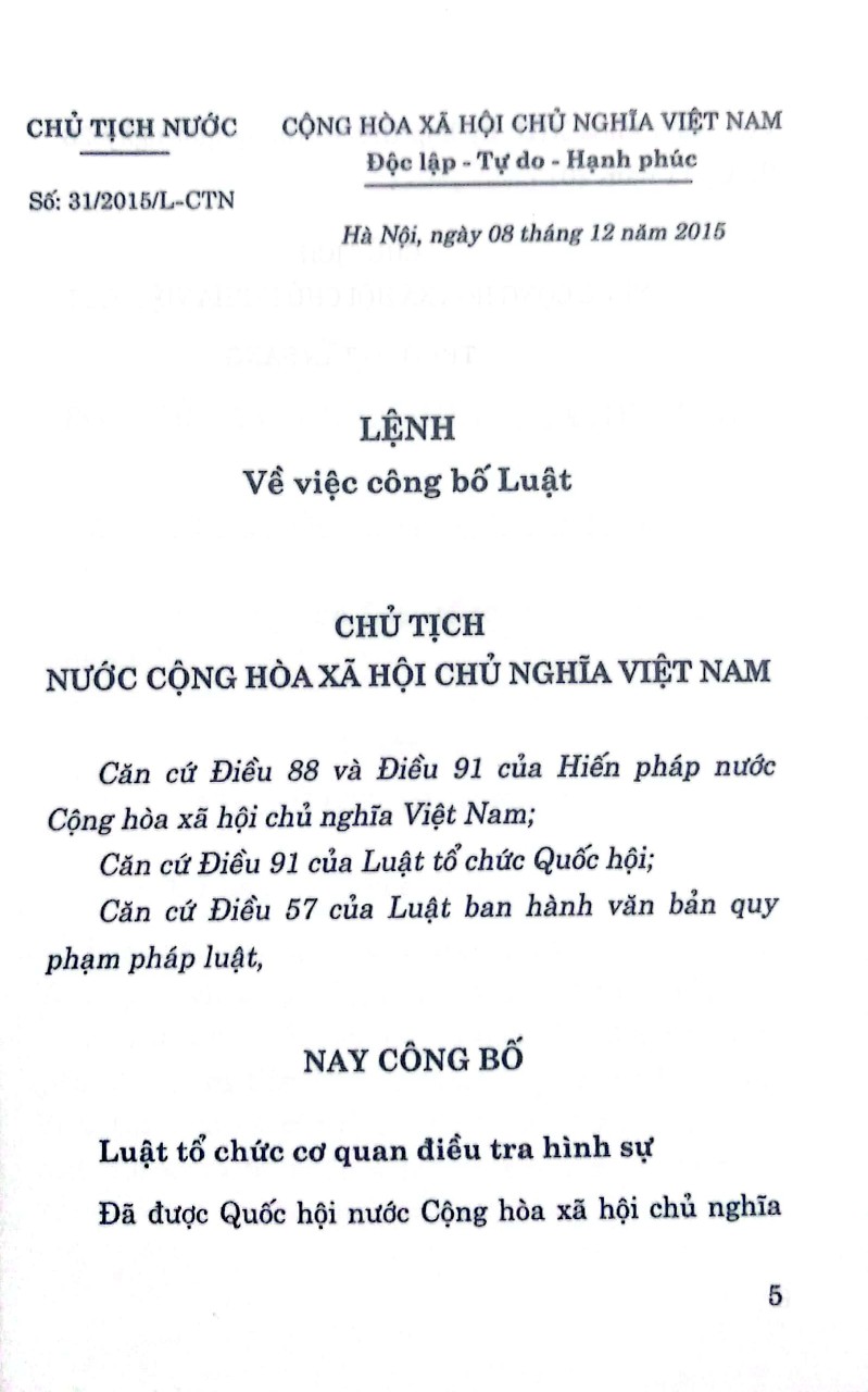 Luật Tổ chức cơ quan điều tra hình sự