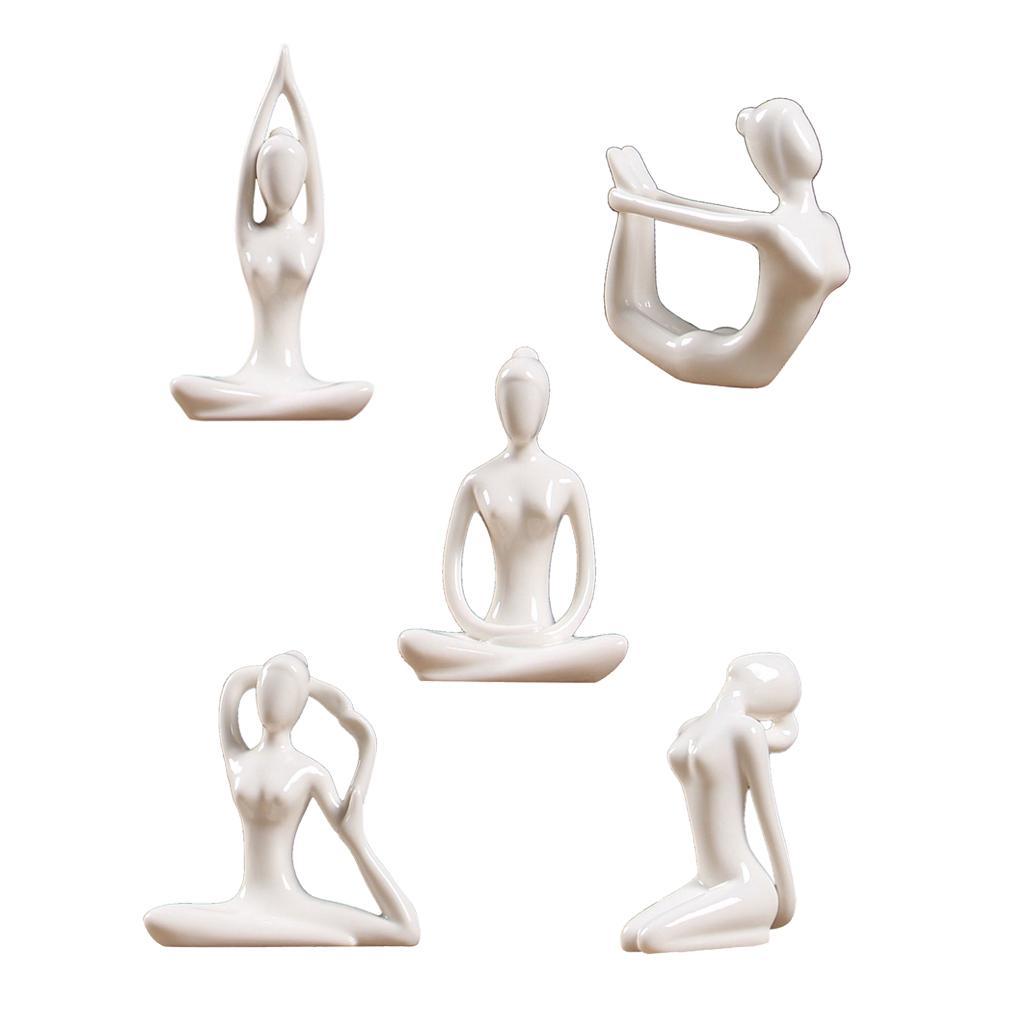 5x Ceramic Yoga Figure Ornament Statue Sculpture for  Desk Decor