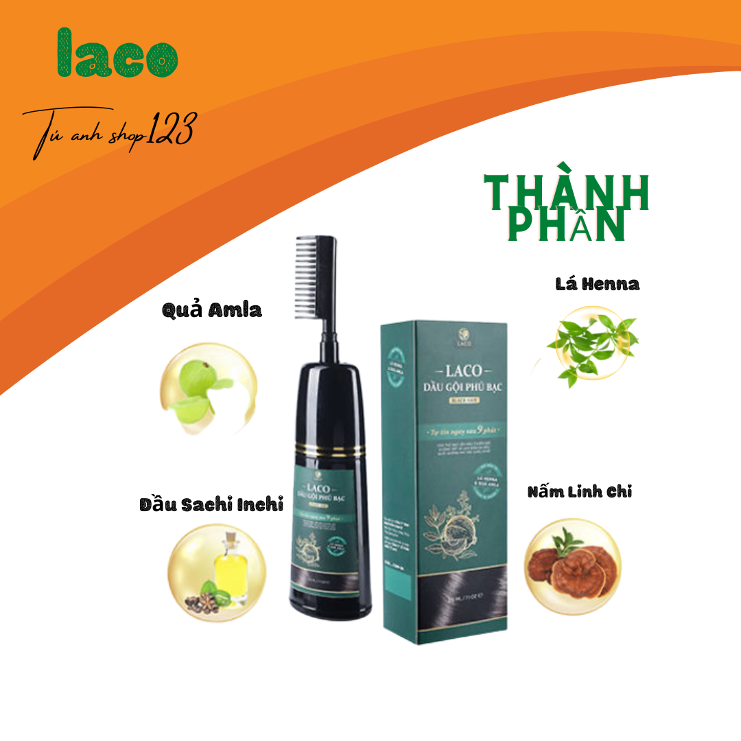 Dầu Gội Phủ Bạc Laco Black Hair - Tóc Đen Tự Tin Sau 9 Phút không phai không sót không hại da đầu mùi thơm chinh hãng sale