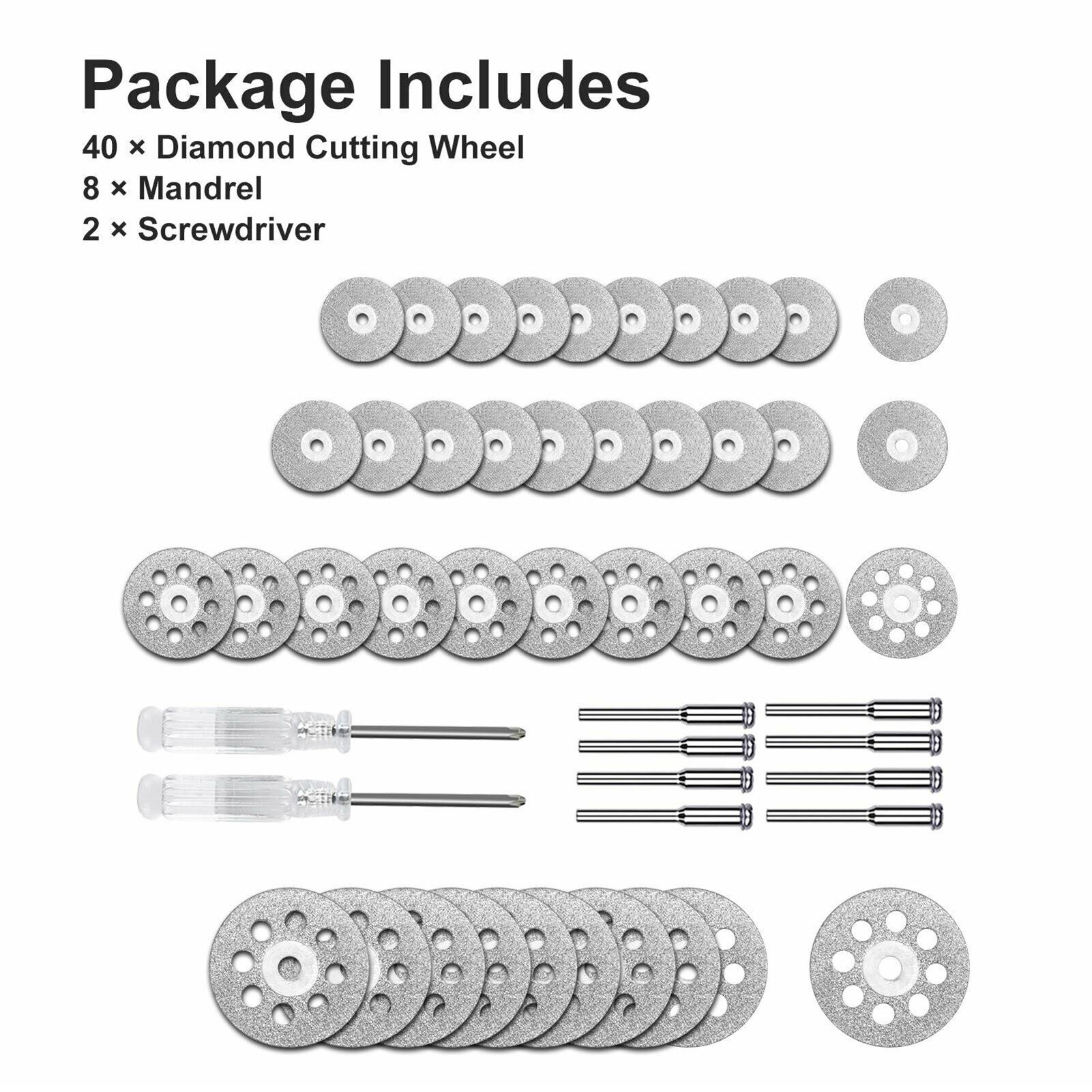 50Pcs Diamond Cutting Wheel Kit for Rotary Tools Die Grinder Metal Cut Off Disc