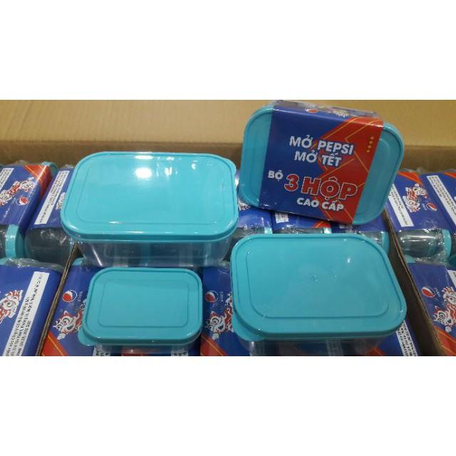 Bộ 03 Hộp Nhựa Đựng Thực Phẩm Mini - Nắp Xanh 335