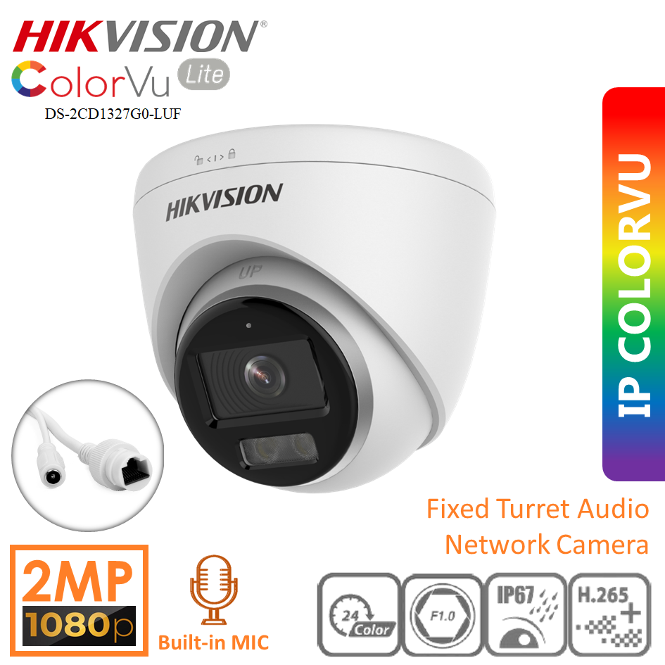 Hình ảnh Camera IP Dome Hikvision DS-2CD1327G0-LUF 1080P dòng ColorVu cung cấp hình ảnh màu 24/7 - hàng chính hãng